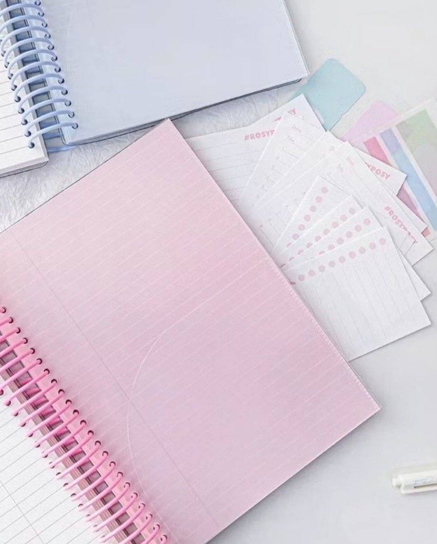 Rosyposy B5 Horizontal Line Notebook Set with Stickers (Category: Stationery & School Supplies) located in Taguig. Submitted by rukachi (Listing ID 1443803186, Image 3). Description: - Rosyposy B5 Notebook Set - 120 sheets of horizontal lined pages - Includes cute round stickers and other stationery bits - Available in blue (3pcs) or pink (1pc left) - Ideal for daily planning and journaling ✨ Promo: Get ₱50 off for every 2 sets purchased! Buy 2 s