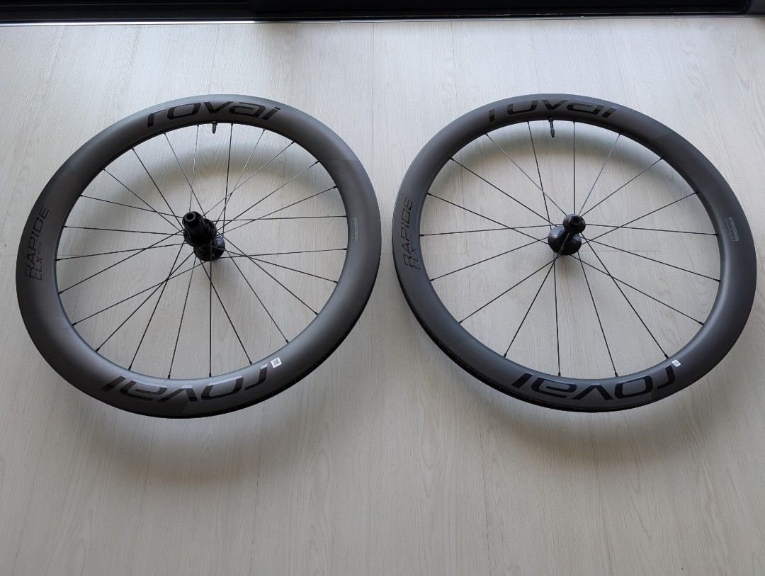 Roval Rapide CLX II Carbon Wheelset (Category: Parts & Accessories) located in Singapore. Submitted by brightcloud_fd722e (Listing ID 1443750549, Image 2). Description: • Condition: Used (~5,000 km mileage) •Wear: Scratches present (inspection welcomed) • Freehub: Shimano • Includes: Tubeless valves and spare spokes (see photos), plus factory rim tape (installed) • Meetup: Downtown MRT or Raffles Place MRT • Payment: PayNow only (pay only after i