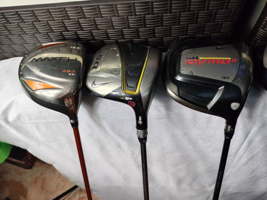 Set of 5 Golf Drivers - Maxfli, Nike, Mizuno, TaylorMade (Category: Golf) located in Manila. Submitted by meiyeon2 (Listing ID 1443718847, Image 2). Description: - GOLF DRIVERS - Brands included: ⛳Maxfli- 460cc head size,10.5°,Maxfli powermax shaft,R flex . ⛳Nike sq Machspeed -Volume: 460cc.Loft 9.5°, proforce axivcore shaft 55g, S Flex ⛳Nike SQ dymo² -9. 5°, Axivcore shaft, 55g, S Flex ⛳Mizuno Euros Rx 460 , 460cc head size, 10.5°,MIZUNO euros o