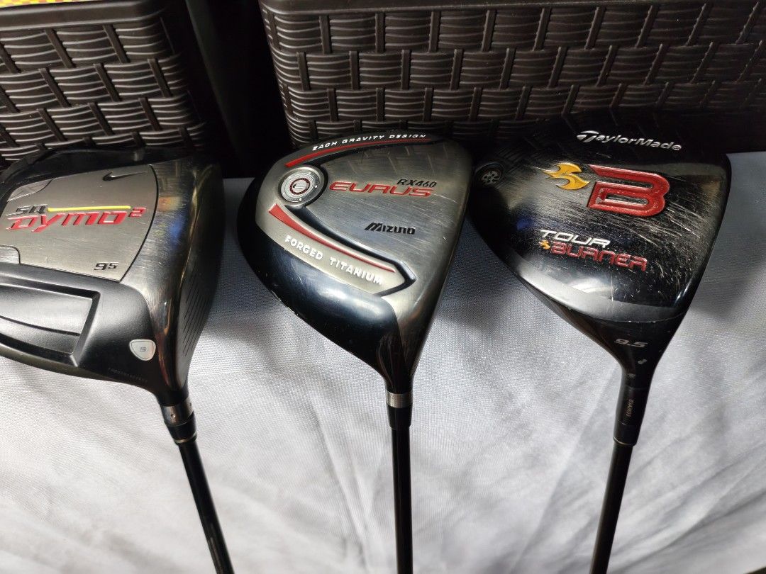 Set of 5 Golf Drivers - Maxfli, Nike, Mizuno, TaylorMade (Category: Golf) located in Manila. Submitted by meiyeon2 (Listing ID 1443718847, Image 3). Description: - GOLF DRIVERS - Brands included: ⛳Maxfli- 460cc head size,10.5°,Maxfli powermax shaft,R flex . ⛳Nike sq Machspeed -Volume: 460cc.Loft 9.5°, proforce axivcore shaft 55g, S Flex ⛳Nike SQ dymo² -9. 5°, Axivcore shaft, 55g, S Flex ⛳Mizuno Euros Rx 460 , 460cc head size, 10.5°,MIZUNO euros o