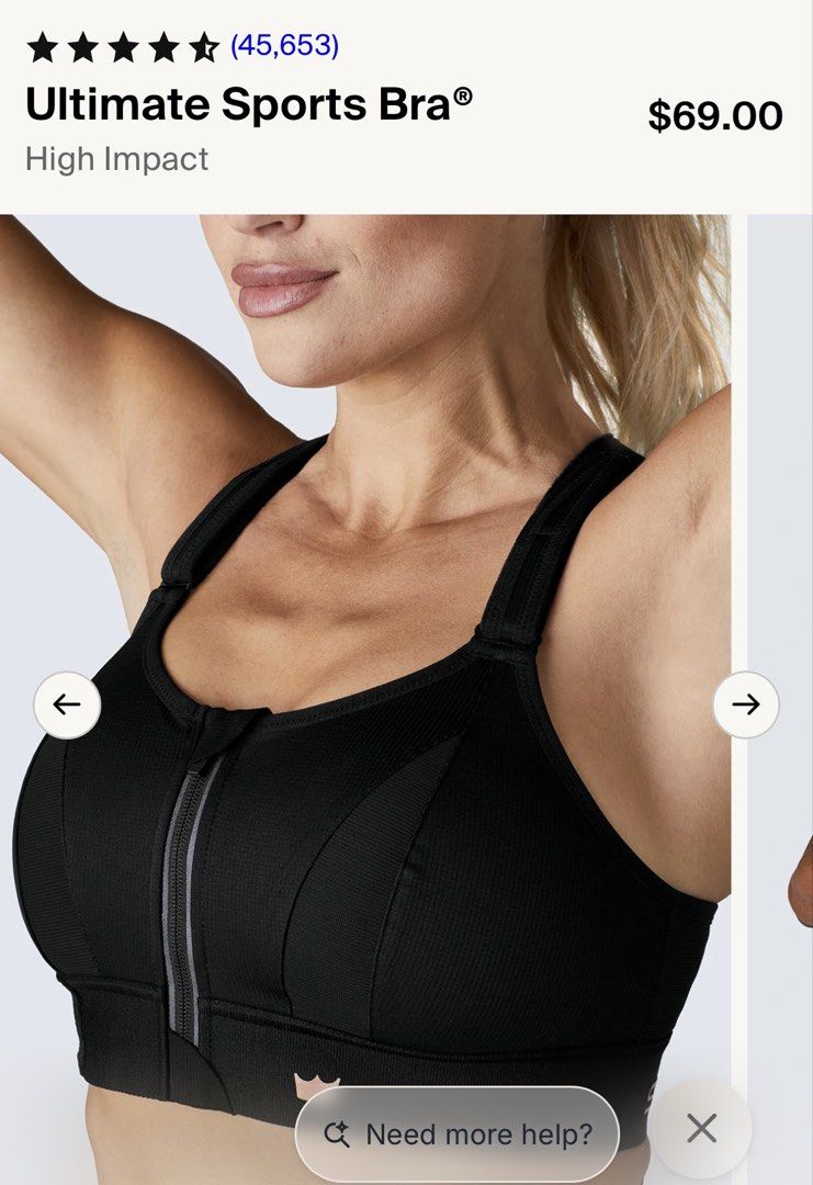 SHEFIT Ultimate Sports Bra High Impact Black Front Zip (Category: Activewear) located in Singapore. Submitted by morningstar9 (Listing ID 1443765843, Image 1). Description: Bought from shefit official website. Brand new in bag unopened. Self collect or free tracked postage. Customizable adjustability with 15” of lift in the shoulder straps and 8” of cinch in the rib band Padded straps are 1-1.25” wide for comfort, and a 2” wide rib band provides 