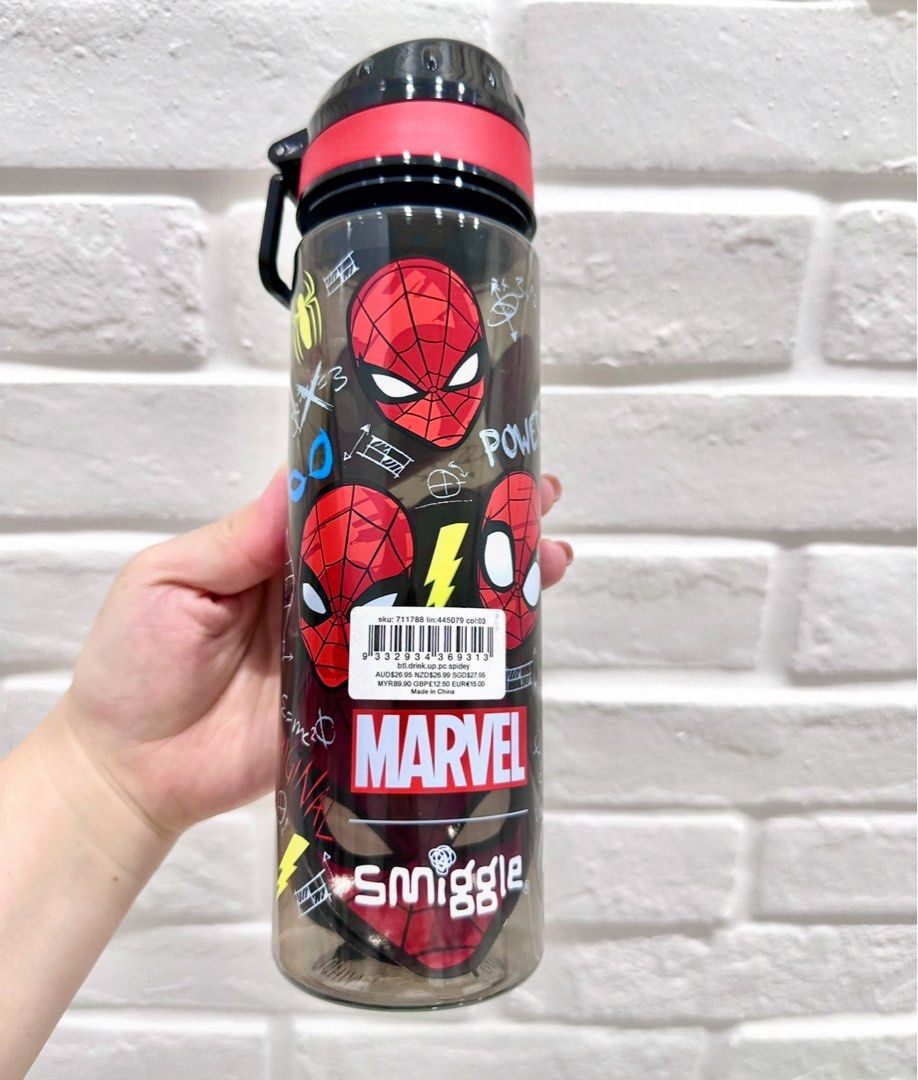 Smiggle Spiderman water bottle (Category: Babies & Kids Fashion) located in Singapore. Submitted by newleaf24 (Listing ID 1443847281, Image 2). Description: Condition: brand new with tag Original price: $27.95 $3.20 apply for tracked postage.