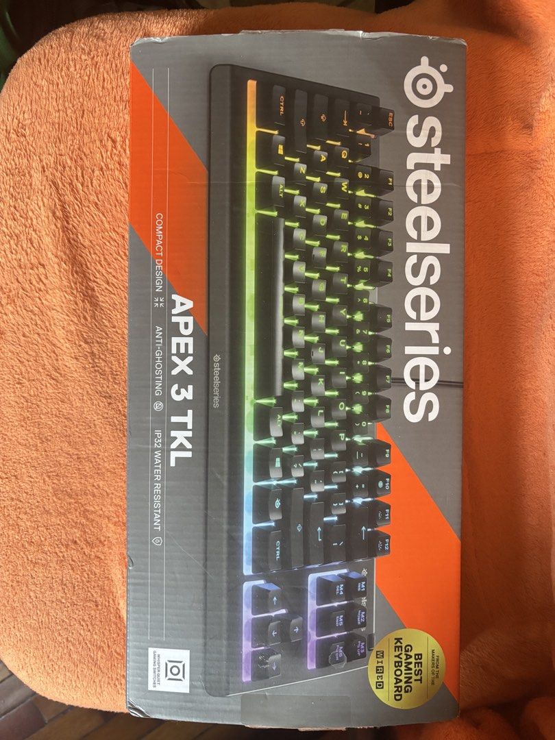 SteelSeries Apex 3 TKL RGB Gaming Keyboard (Category: Computer Keyboard) located in Cainta. Submitted by jakywithe (Listing ID 1443751701, Image 2). Description: - SteelSeries Apex 3 TKL Gaming Keyboard - Compact TKL (Tenkeyless) design for more desk space - Vibrant RGB illumination - IP32 water resistant for spill protection - Perfect for gaming and everyday use - Includes original box - Tested and confirmed to be in excellent working condition 