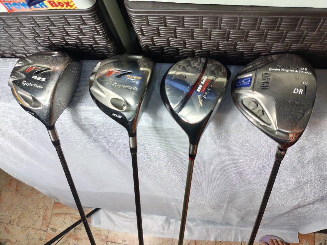 TaylorMade Golf Drivers Set (Category: Golf) located in Manila. Submitted by meiyeon2 (Listing ID 1443731566, Image 1). Description: - GOLF DRIVERS - Models included: ⛳TAYLORMADE R7 425 , 10.5 ° , re ax shaft engineered by fujikara . S FLEX , price:2500 SOLD - ⛳ TAYLORMADE R7 quad ht 10.5loft -Mitsubishi rayon shaft S Flex price:2300 SOLD ⛳ Bridgestone Tourstage x drive type 365 , tour ad shaft N 65 S Flex -3000 ⛳ Mactec mCgregor 10° -Mactec Nvg 