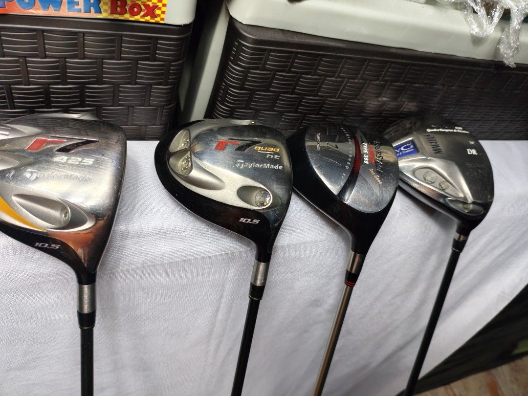 TaylorMade Golf Drivers Set (Category: Golf) located in Manila. Submitted by meiyeon2 (Listing ID 1443731566, Image 2). Description: - GOLF DRIVERS - Models included: ⛳TAYLORMADE R7 425 , 10.5 ° , re ax shaft engineered by fujikara . S FLEX , price:2500 SOLD - ⛳ TAYLORMADE R7 quad ht 10.5loft -Mitsubishi rayon shaft S Flex price:2300 SOLD ⛳ Bridgestone Tourstage x drive type 365 , tour ad shaft N 65 S Flex -3000 ⛳ Mactec mCgregor 10° -Mactec Nvg 