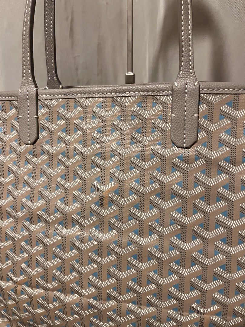 Thrifted Gyrd Logo Tote Bag (Category: Luxury Bags & Wallets) located in Las Pinas. Submitted by maureendeclutterings2 (Listing ID 1443836048, Image 2). Description: - Thrifted - Classic Beige, Grey, and Blue Monogram - Vibrant Teal Interior - Made in France - Serial Number Visible in Photos Negotiable for sure buyers!.