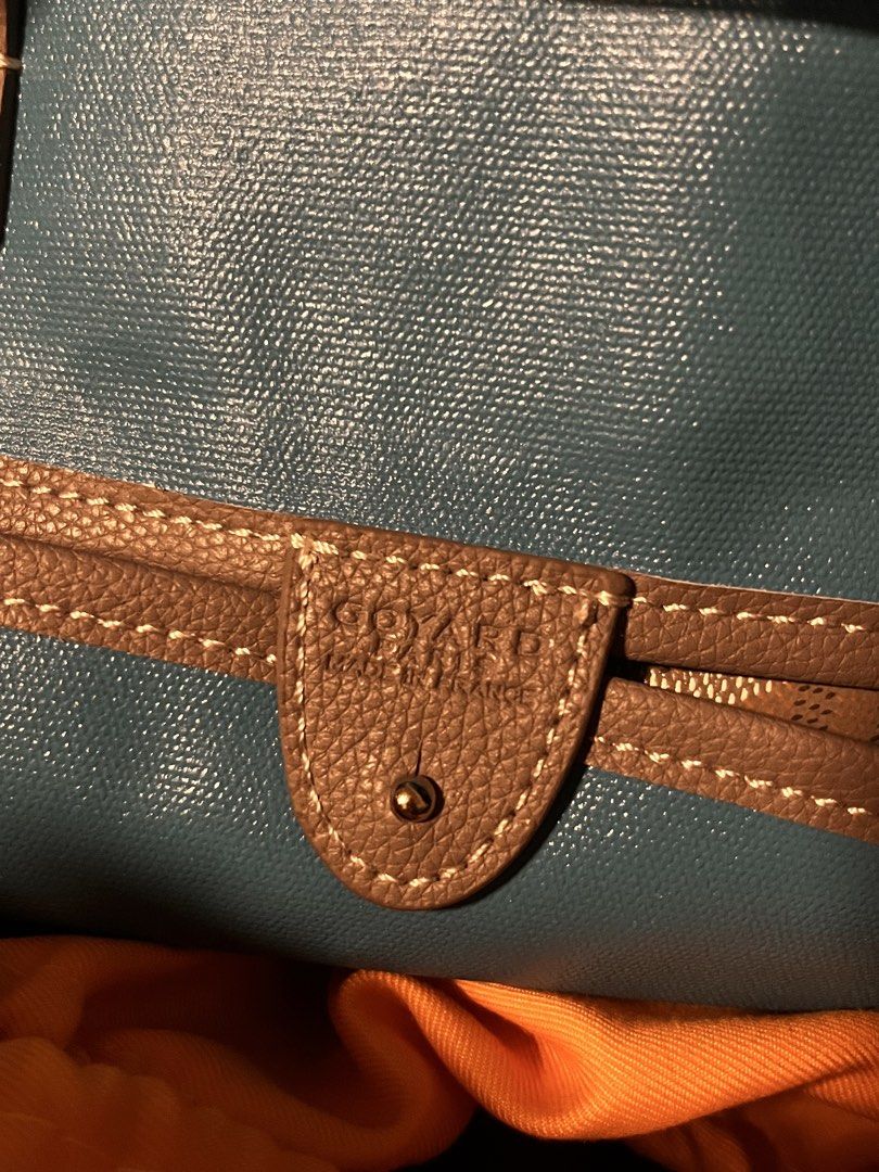 Thrifted Gyrd Logo Tote Bag (Category: Luxury Bags & Wallets) located in Las Pinas. Submitted by maureendeclutterings2 (Listing ID 1443836048, Image 3). Description: - Thrifted - Classic Beige, Grey, and Blue Monogram - Vibrant Teal Interior - Made in France - Serial Number Visible in Photos Negotiable for sure buyers!.
