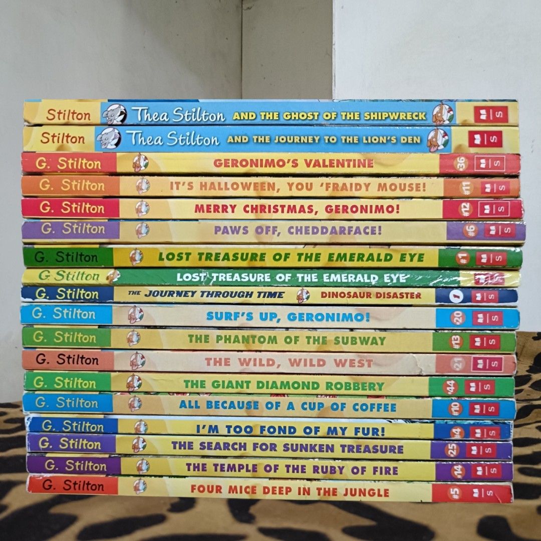 [TPB] 3 for 499.00 Geronimo Stilton and Thea Stilton Books (Category: Children's Books) located in Moncada. Submitted by celynn.collection (Listing ID 1437128242, Image 1). Description: Garbage Dump Disaster Paws Off, Cheddarface! Lost Treasure of the Emerald Eye Mysterious Eye of the Dragon Dinosaur Disaster Surf's Up, Geronimo! The Phantom of the Subway The Wild, Wild West The Giant Diamond Robbery All Because of a Cup of Coffee I'm Too Fond of