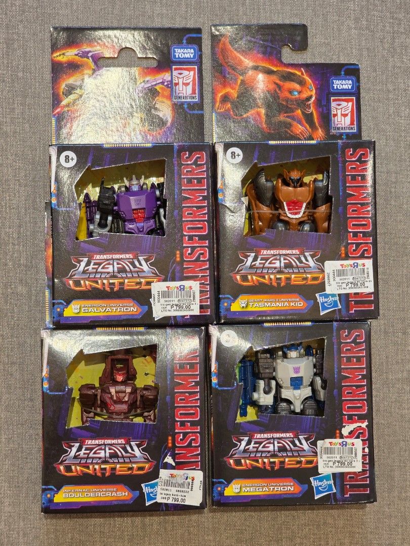 Transformers Generations United Action Figures - Megatron, Optimus Prime, Bumblebee (Category: Figurines & Statues) located in Quezon City. Submitted by watchesandthings (Listing ID 1443719684, Image 1). Description: - 600 each Set includes Transformers Generations United Megatron, galvatron, Tasmania kid, bouldercrash and Bumblebee. - All figures are brand new and sealed in their original packaging. - Ideal for collectors and fans of the Transfo