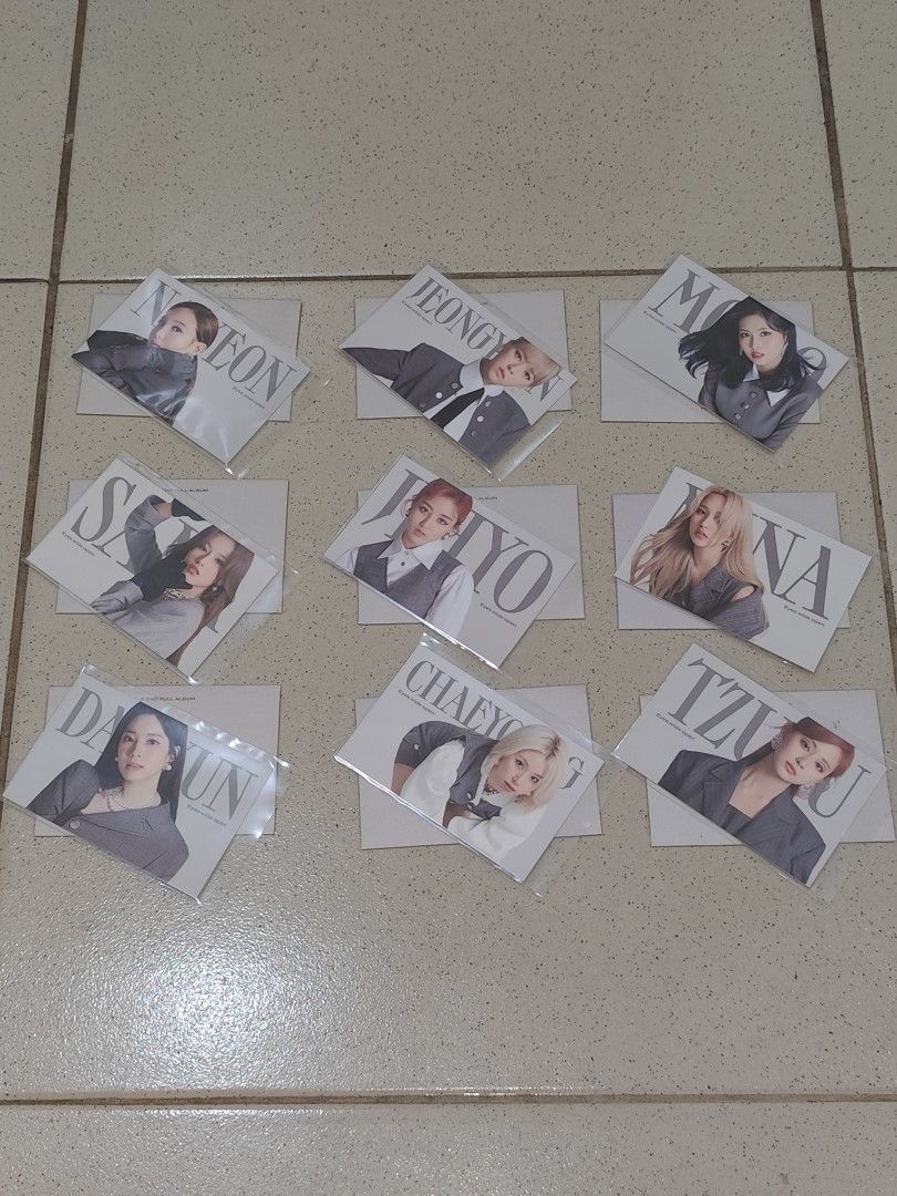 TWICE Eyes Wide Open Message Card Set (Category: K-Wave Merchandise) located in Makati City. Submitted by ianpax (Listing ID 1443886582, Image 1). Description: - Includes all 9 members: Nayeon, Jeongyeon, Momo, Sana, Jihyo, Mina, Dahyun, Chaeyoung, Tzuyu - Official Message Cards from the album - Selling as Set Only..