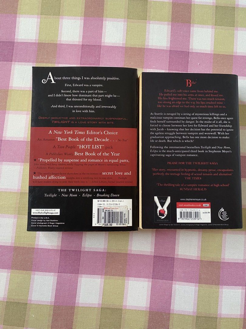 Twilight Saga Books by Stephenie Meyer (Category: Storybooks) located in Rizal. Submitted by loviehaerinz (Listing ID 1443787826, Image 2). Description: - 250 PHP Twilight (Book 1) and 250 PHP Eclipse (Book 3) from the Twilight Saga - Paperback - sold as SET only - 📍pasig.
