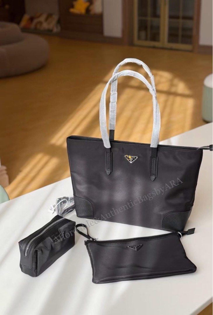 VIP BEAUTE NYLON PRA DA TOTE BAG SET (Category: Luxury Bags & Wallets) located in Daet. Submitted by ecassenluxuries (Listing ID 1443747420, Image 2). Description: ‼️SET VIP BEAUTE NYLON TOTE PRA DA ‼️ 📌 FIXED PRICE ALREADY 📍 3 sets and up - 2,899 ▫️Authentic 3 Set Nylon bag ▫️Includes 1 Tote bag , one matching crossbody bag & one small cosmetic pouch ▫️Perfect for organizing essentials ▫️Made from durable nylon material ▫️Features the iconic P