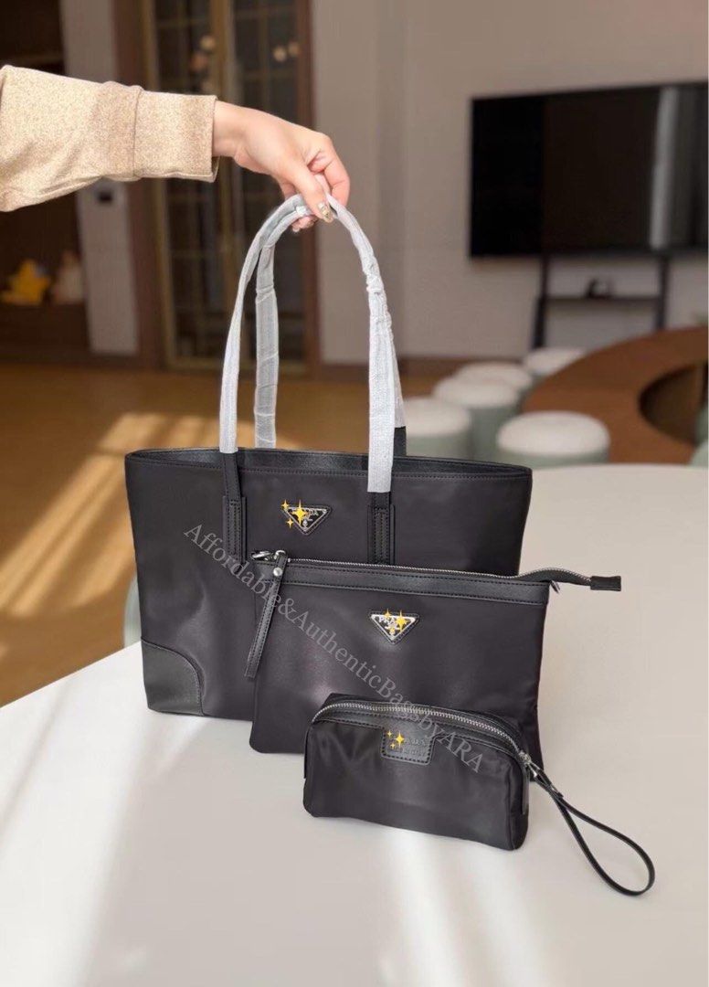 VIP BEAUTE NYLON PRA DA TOTE BAG SET (Category: Luxury Bags & Wallets) located in Daet. Submitted by ecassenluxuries (Listing ID 1443747420, Image 1). Description: ‼️SET VIP BEAUTE NYLON TOTE PRA DA ‼️ 📌 FIXED PRICE ALREADY 📍 3 sets and up - 2,899 ▫️Authentic 3 Set Nylon bag ▫️Includes 1 Tote bag , one matching crossbody bag & one small cosmetic pouch ▫️Perfect for organizing essentials ▫️Made from durable nylon material ▫️Features the iconic P