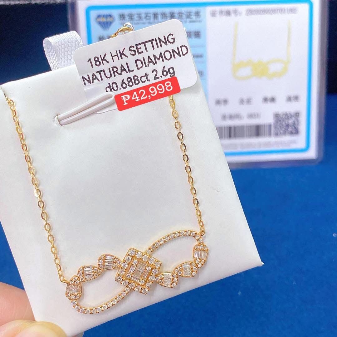 18K HK Setting Natural Diamond Necklace (Category: Necklaces) located in Pasay City. Submitted by watch.authentic_ph (Listing ID 1443922680, Image 2). Description: - 18K HK Setting - Natural Diamond Necklace - 0.688ct Total Diamond Weight - 2.6g - Includes Jewelry Certificate - Original Price: P42,998 - Beautiful Design.