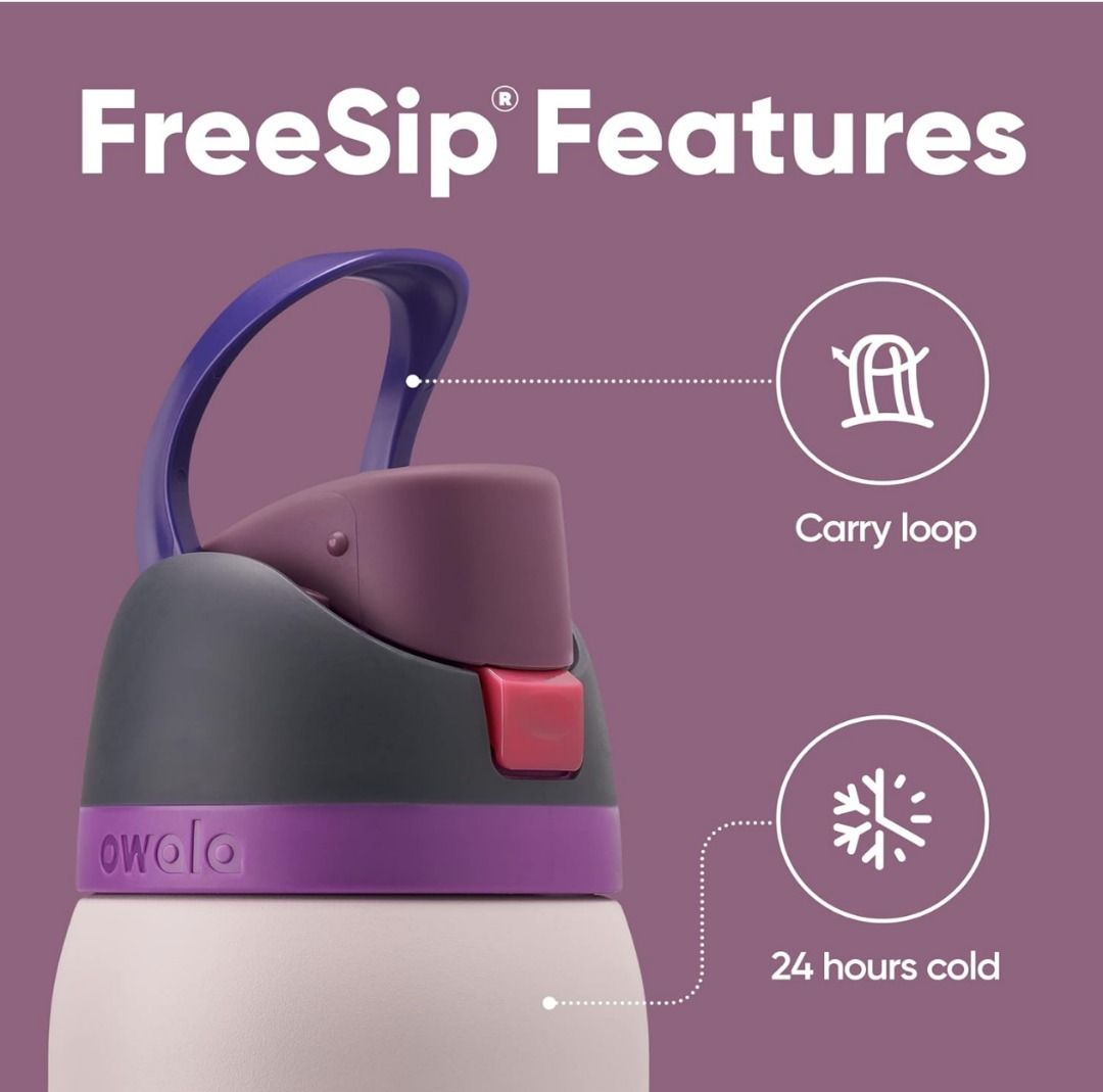 (24oz, Dreamy Field) Owala FreeSip Insulated Stainless Steel Water Bottle with Straw for Sports and Travel, BPA-Free, (Category: Water Bottles & Tumblers) located in Singapore. Submitted by the_savvy_edit (Listing ID 1444000647, Image 3). Description: Bought extra as gifts, bought from Amazon US, 100% authentic, ORIGINALLY comes without box, only plastic packaging. < About this item > 👀 24-ounce insulated stainless-steel water bottle with a Free