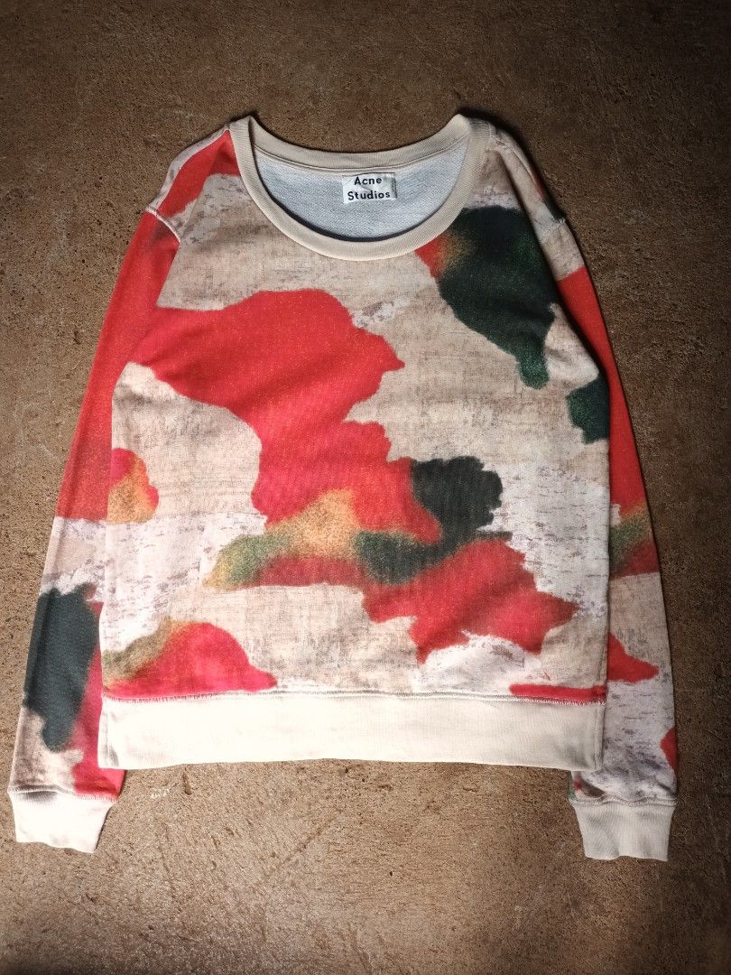 Acne Studios Abstract Camo Watercolor Crewneck Sweatshirt | Luxury Streetwear Multi-Color Graphic Fleece Pullover Knitted Jumper Vintage Vibe (Category: Coats, Jackets and Outerwear) located in Malaybalay. Submitted by drip.check8 (Listing ID 1444022064, Image 2). Description: Attention streetwear collectors and luxury fashion enthusiasts! This authentic Acne Studios abstract camo watercolor crewneck sweatshirt, features a striking multi-color ea