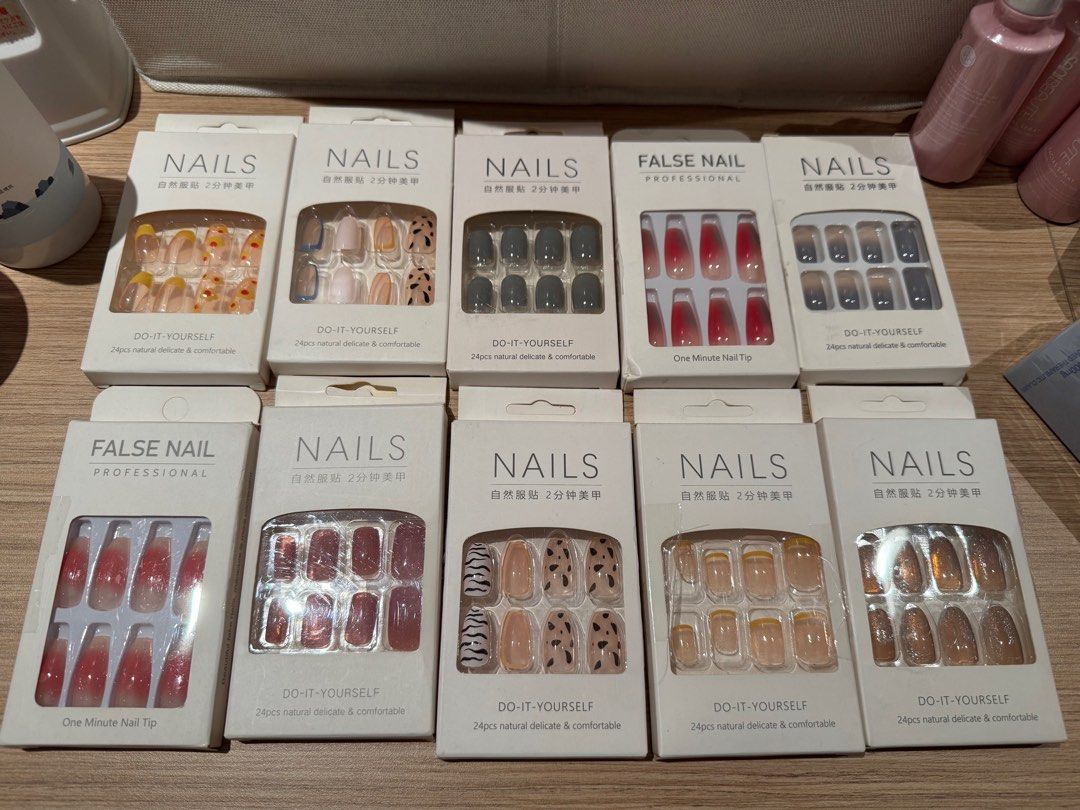 Assorted Press-On Nails (Category: Hands & Nails) located in Quezon City. Submitted by declutterwithcc (Listing ID 1444022519, Image 1). Description: TAKE ALL ₱150 RFS: Decluttering.