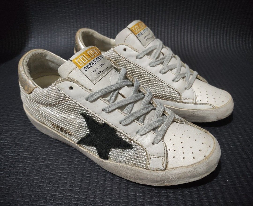 Authentic & Coded GGGDB Classic Mesh & Leather with Metal Studs Size 37 Women (Category: Sneakers) located in Malabon City. Submitted by rubiosblessings (Listing ID 1444056182, Image 2). Description: GiGiDiBi Classic Superstar Sneakers, Women (Preloved) 100% Authentic money-back guaranteed! ✅ Size 37 (24cm) Mesh & Leather Top Black Suede Star Distressed Leather Silver Tab GGDB Metal Studs Condition: 8/10 Excellent! #RubioSneakersPH.