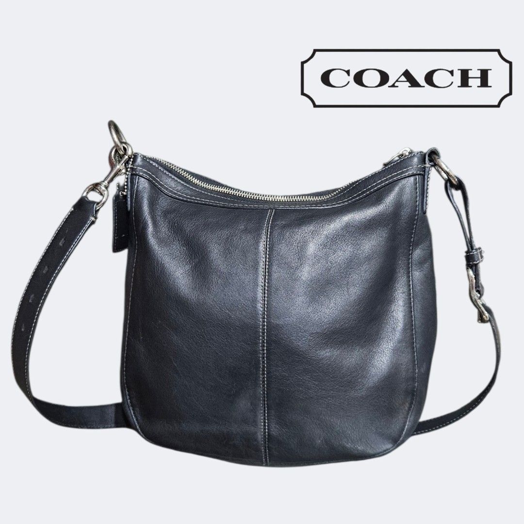 Authentic COACH CHELSEA Cross-body bag (Category: Cross-body Bags) located in Baguio. Submitted by second_handchic (Listing ID 1443959995, Image 2). Description: * authentic vintage COACH CHELSEA cross body/hobo bag * in good condition * with Adjustable strap * material: leather * color: black * hardware: silver tone * measurement: 11" L x 10.5"H x 3"W * see posted pictures for more details.
