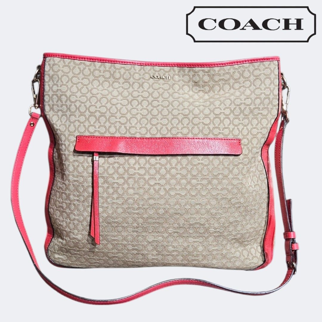 Authentic COACH MADISON hobo bag (Category: Shoulder Bags) located in Baguio. Submitted by second_handchic (Listing ID 1443963846, Image 1). Description: * authentic COACH MADISON cross-body/ houlder bag * in good condition * material: canvas & leather, soft satin inside * one outside pocket, 1 zip pocket and 2 slip in pocket inside * detachable strap measurement: 14"L x 12"H * hardware: gold tone * see posted pictures for more details.