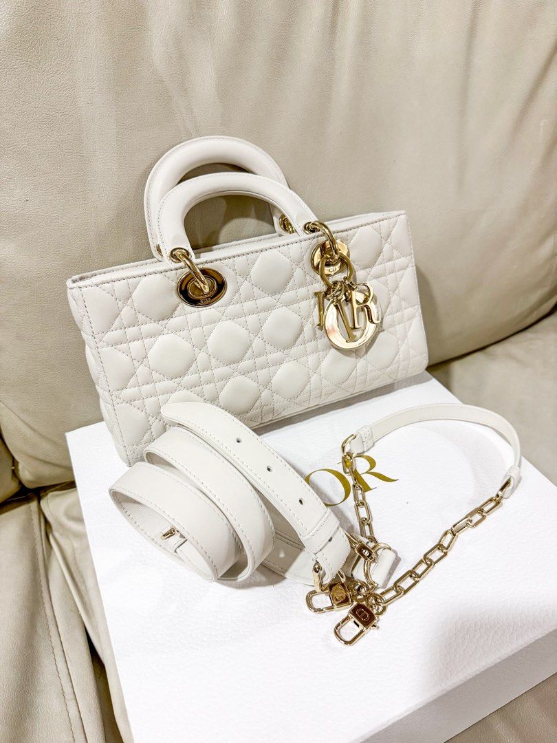 AUTHENTIC Dior D-Joy Medium in White Cannage Leather GHW (Category: Luxury Bags & Wallets) located in Quezon City. Submitted by closetofcoco (Listing ID 1443939825, Image 3). Description: GUARANTEED AUTHENTIC PM FOR INQUIRIES NO LOW BALLING.