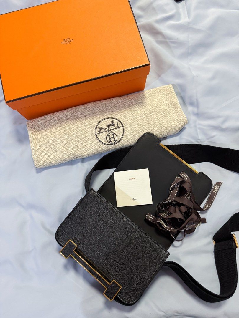 AUTHENTIC Hermes Geta Crossbody in Black Gold Hardware (Category: Luxury Bags & Wallets) located in Quezon City. Submitted by closetofcoco (Listing ID 1443940993, Image 1). Description: GUARANTEED AUTHENTIC PM FOR INQUIRIES NO LOW BALLING.
