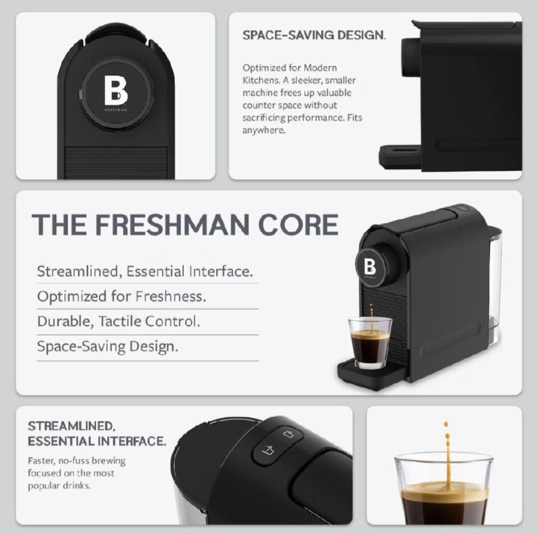 B Coffee Co. Freshman Nespresso Compatible Coffee Capsule Machine (Category: Coffee Machines & Makers) located in Binangonan. Submitted by httplus.xo (Listing ID 1444105092, Image 2). Description: FOR SALE: B Coffee Freshman ☕ Lightly used and still in good condition. Selling because it's no longer being used. Well-maintained and works perfectly. PM for inquiries. Still nego 😊.