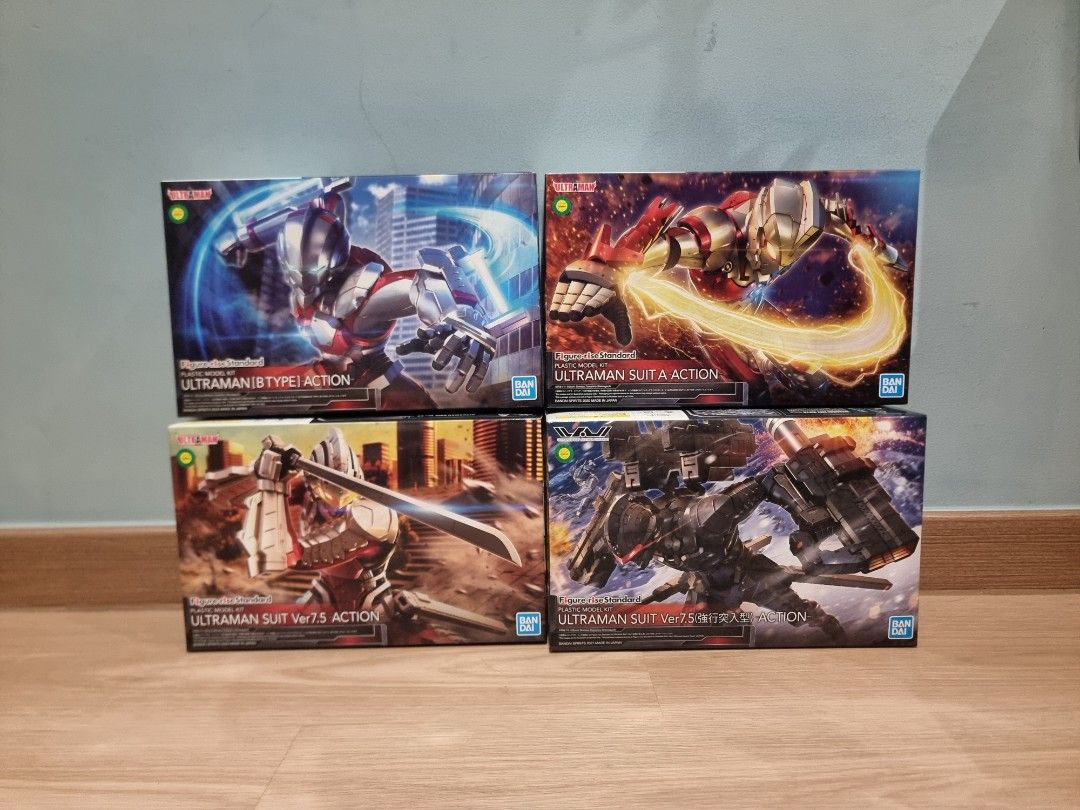Bandai Figure-rise Standard Ultraman Suit Action - Type B + A + 7.3 + 7.5 - Model Kit Bundle Deal (Category: Toy Figures) located in Singapore. Submitted by caesium16 (Listing ID 1444039901, Image 1). Description: Brand New ** Not for box collectors ** Prices as stated. 4 for $150, selling as a bundle only. New house no space. Clearing private collection to streamline them, if not wife going to help clear them into the rubbish bin for me. PM to d