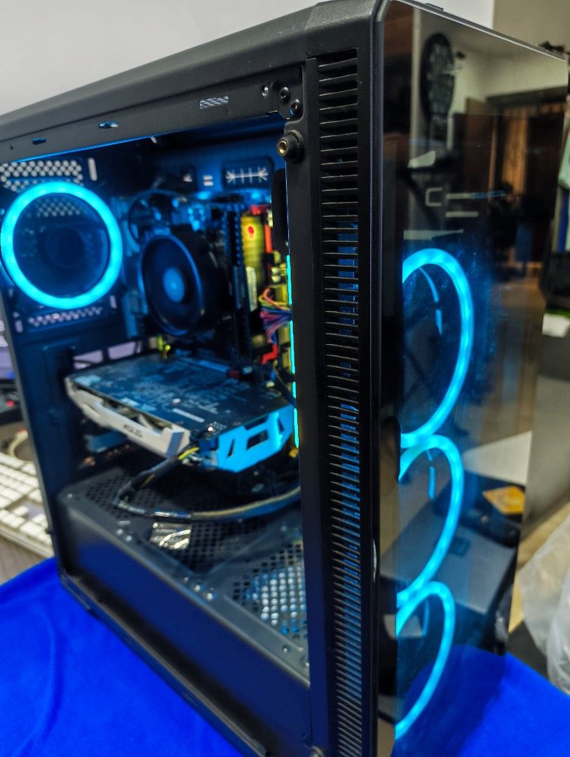 Basic Gaming PC (Category: Desktops) located in Singapore. Submitted by frcabad (Listing ID 1444058456, Image 2). Description: Open for trade (laptop, phone, or anything) Motherboard - Gigabyte GA-AB350-Gaming 3 Processor - AMD Ryzen 5 2600 Six-Core Processor RAM - 8gb x 2 RAM = 16gb RAM PC case - Tecware PC Case with RGB LED Cooling Fan PSU - 700W GPU - GeForce GTX 1060 6gb No SSD.