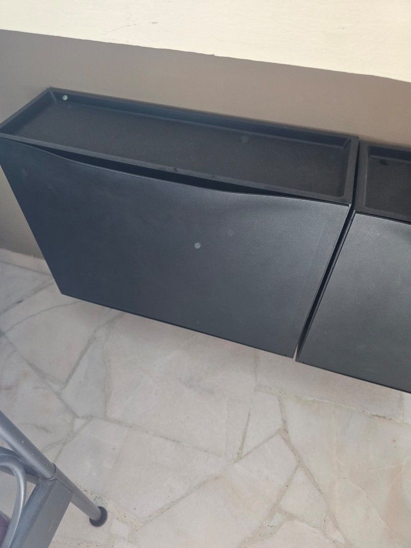 Black Modular Storage Unit (Category: Shelves, Cabinets & Racks) located in Singapore. Submitted by graciously16 (Listing ID 1443986713, Image 2). Description: - Black modular storage unit - Stackable design - Suitable for various storage needs - Great for organizing items - Shows some signs of wear - I have 6 sets.