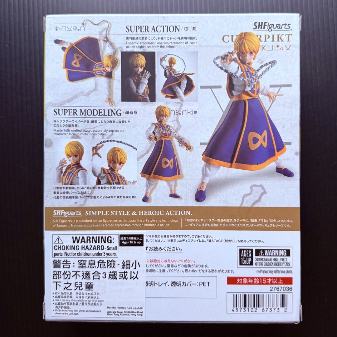 BNIB Bandai Spirits Tamashii Nations s.h.figuarts Hunter x Hunter Kurapika Curarpikt SHF SHFiguarts Action Figure, Authentic, New, Sealed & Unopened in Mint Condition Box (Category: Toy Figures) located in Singapore. Submitted by tudor8 (Listing ID 1444070877, Image 2). Description: Authentic, New, Sealed & Unopened in Mint Condition Fixed price please, thanks 😊 First come first served basis while stocks last :) Items sold are not exchangeable/ 
