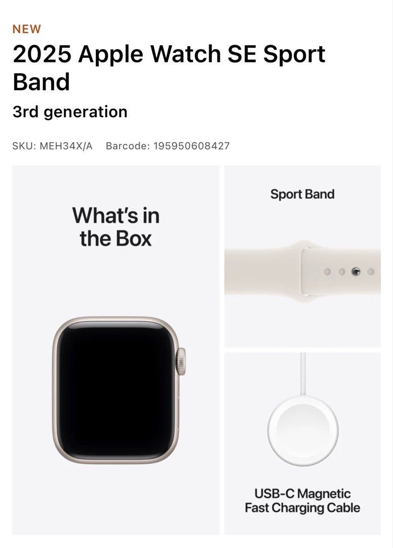 BRAND NEW: Apple Watch SE 40mm (Category: Wearables & Smart Watches) located in Manila. Submitted by helzn (Listing ID 1443946218, Image 3). Description: NEVER OPENED / BRAND NEW: Apple Watch SE 40mm You can choose either Midnight color or Starlight color. S/M size. ORIGINAL PRICE: 15,990 SELLING PRICE: 11,000 Discount: Almost 5k discount! Reason for selling: I need funds for BTS concert :(.