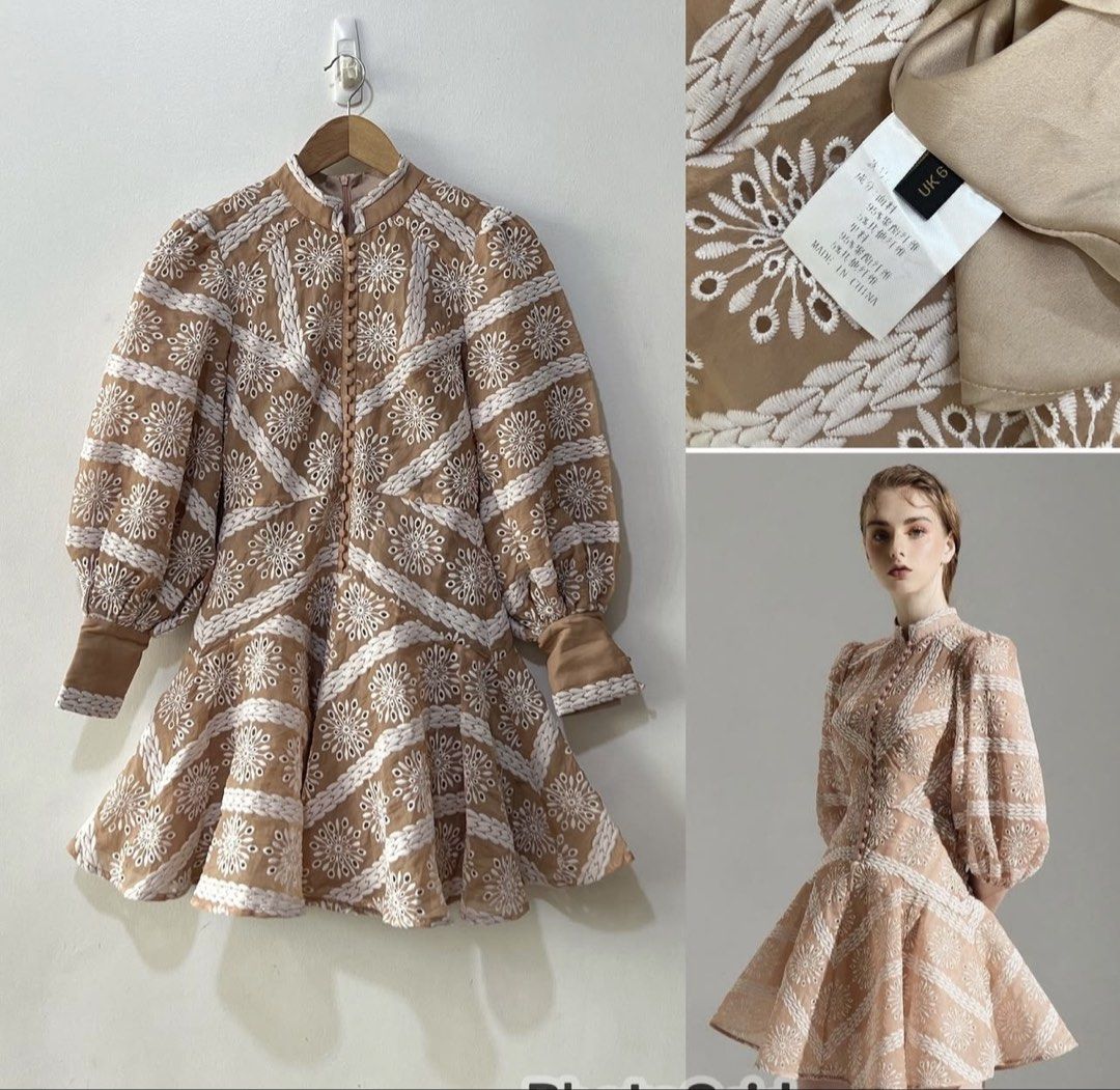 Brown Embroidered Puff Sleeve Mini Dress (Category: Dresses) located in Manila. Submitted by jag888 (Listing ID 1440205087, Image 2). Description: - Elegant mini dress - Brown base with white embroidery - High neckline - Puff sleeves - Flared skirt - Button-up front closure - Perfect for day outs or special occasions.