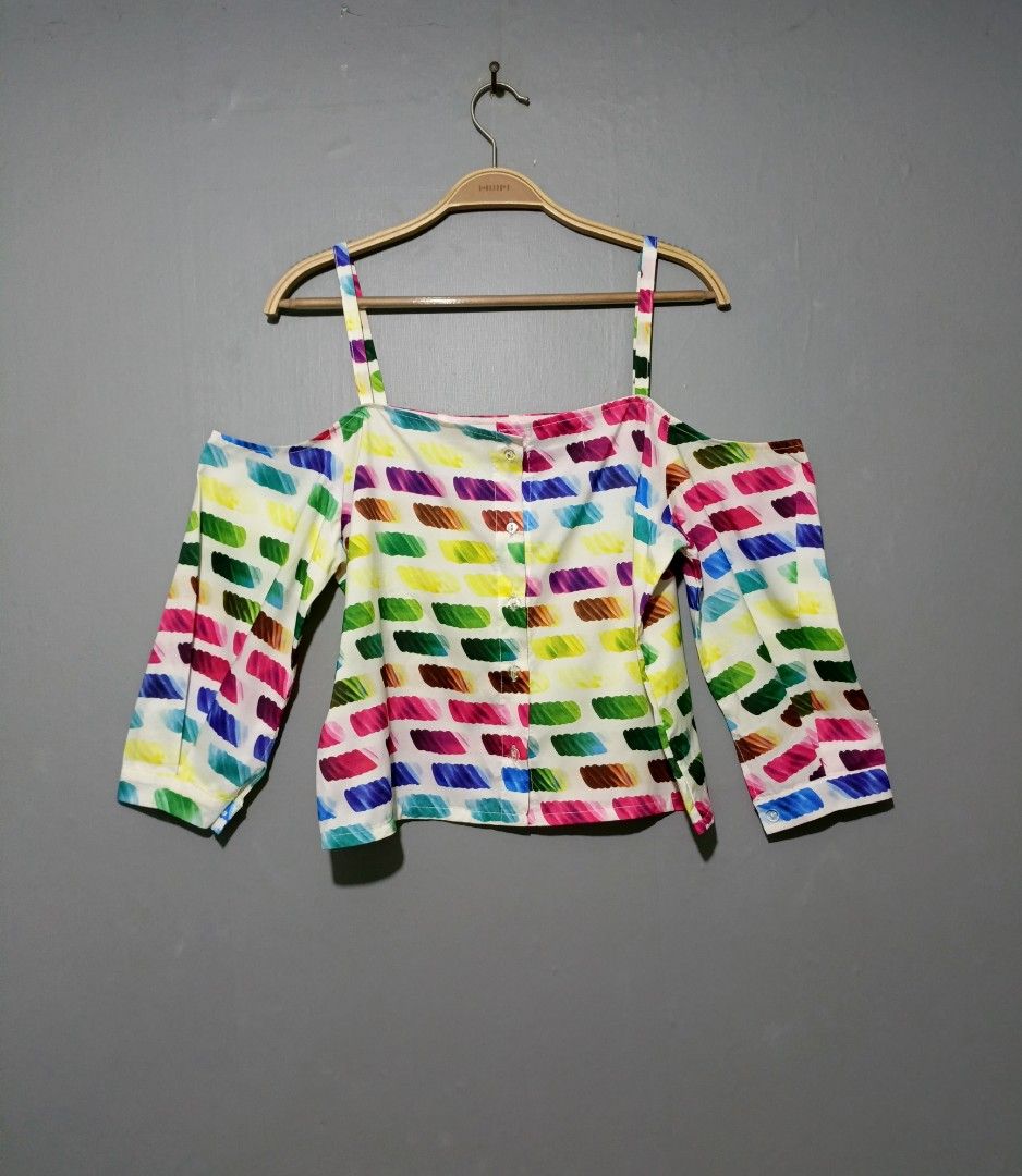 Chanel Iconic Paint Chart Off Shoulder Top (Category: Luxury Apparel) located in Bacolod City. Submitted by luxtrend.ph (Listing ID 1444026830, Image 3). Description: Chanel Iconic Paint Chart Off Shoulder Top •Photos may vary due to lighting✨ •For Women •Size: 38 on tag fits Medium - Large •Condition: Excellent •Issues: Cut 2nd page of washtags •Actual Color: Multicolored •Color Rate: 9.3/10 •Complete tags •Needs wash •₱rice: 1,880 shipped🏷 DM 