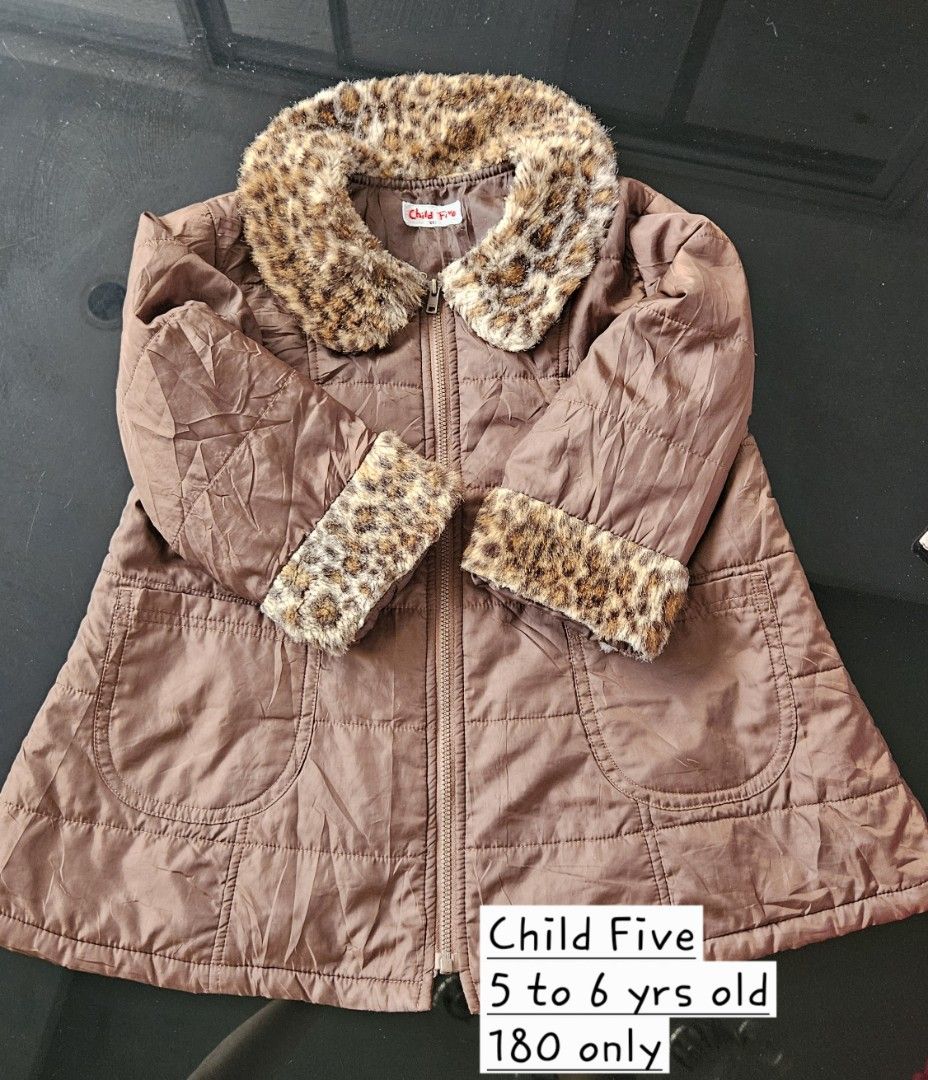 Child Five Brown Quilted Jacket with Leopard Print Trim (Category: Babies & Kids Fashion) located in Rizal. Submitted by vanbdc24 (Listing ID 1443979202, Image 1). Description: - Brown quilted jacket from Child Five - Adorable leopard print trim on collar and cuffs - Zipper closure - Two front pockets - Ideal for keeping your child warm - Size: 5-6 years old.
