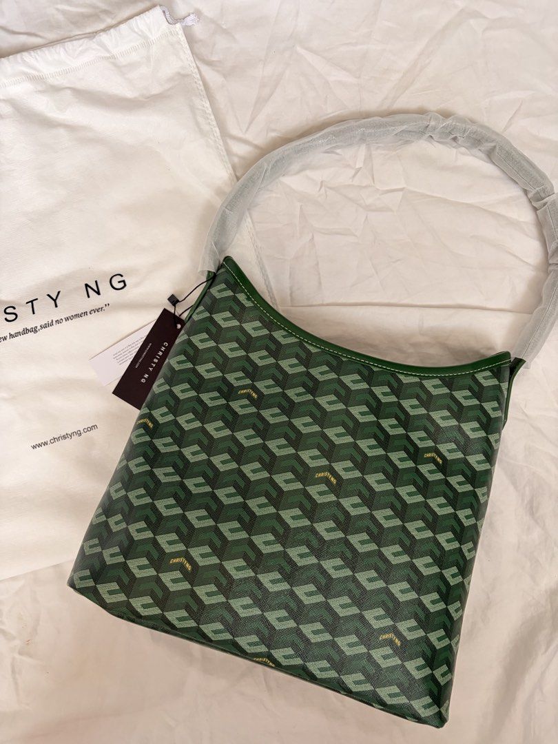 Christy Ng Monogram Shoulder Bag Green (Category: Luxury Bags & Wallets) located in Manila. Submitted by sd_97 (Listing ID 1443936573, Image 1). Description: - Brand: Christy Ng - Color: Green - Style: Monogram shoulder bag - Features: Internal zip pocket - Includes: Original dust bag - Condition: Brand new, never used - Note: Handle still has protective plastic wrap RFS: Bought the wrong size sa pasabuy wanted the mini version.