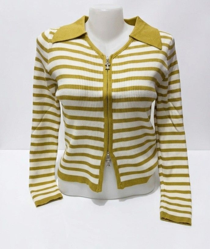 Rainy Season- Long Sleeve Collar top stripes yellow (Category: Longsleeves) located in Pasig City. Submitted by dailydrift_shop (Listing ID 1443959186, Image 1). Description: NOW AT ₱250 ONLY! Long sleeve yellow top with collar. This top is good for schooling or office ootd. Stretchable type of top with zipper. DM me if interested!.