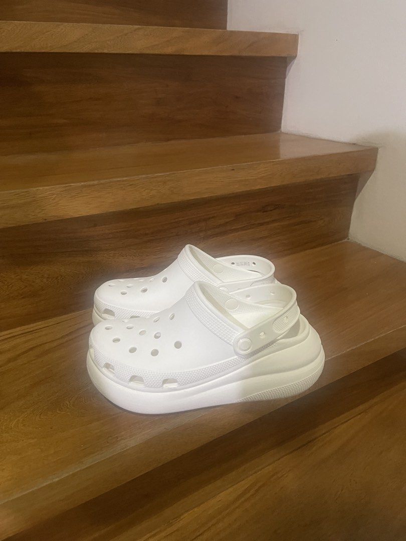 Crocs Classic Crush Clog in White - W8 (Category: Casual Shoes) located in Angeles City. Submitted by svrn_declutter (Listing ID 1444038821, Image 2). Description: Crocs Classic Crush Clog in White - W8 - rarely used, still in great condition, minimal signs of wear - height boost - Mens 6, Womens 8 - rfs: already have other pairs, decluttering - mop: gcash only.