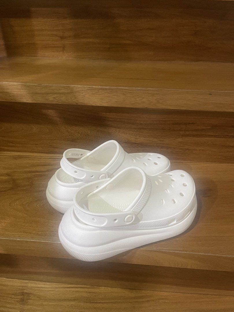 Crocs Classic Crush Clog in White - W8 (Category: Casual Shoes) located in Angeles City. Submitted by svrn_declutter (Listing ID 1444038821, Image 1). Description: Crocs Classic Crush Clog in White - W8 - rarely used, still in great condition, minimal signs of wear - height boost - Mens 6, Womens 8 - rfs: already have other pairs, decluttering - mop: gcash only.