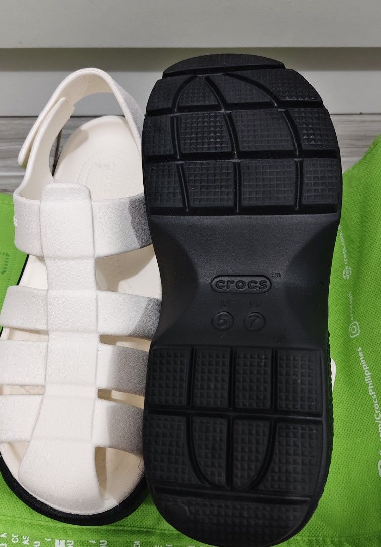 Original Crocs White Fisherman Platform Sandals (Category: Flats & Sandals) located in Imus. Submitted by qeanutdutter (Listing ID 1444102649, Image 2). Description: - White Crocs Fisherman Platform Sandals - Ideal for casual wear. Used once. - Size: 7. I have 24.5cm wide feet, fits me well..