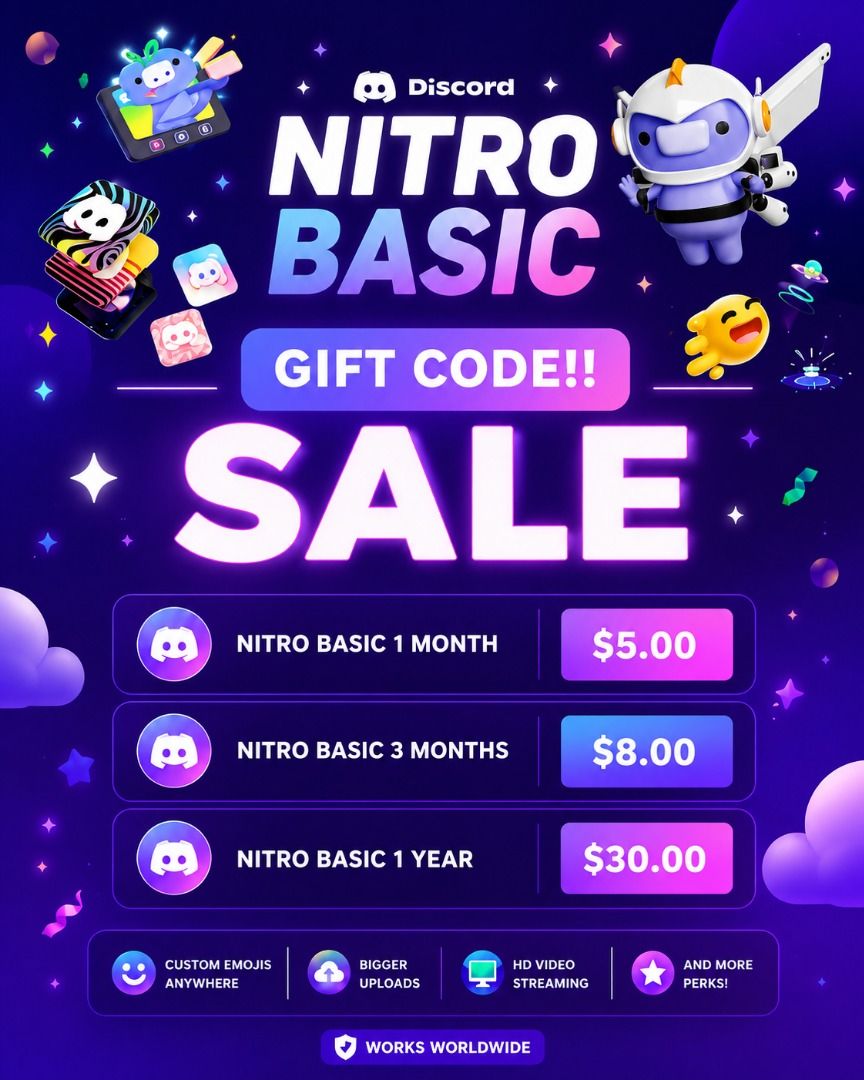 Discord Nitro | Basic (Category: Game Gift Cards & Accounts) located in Singapore. Submitted by revzy (Listing ID 1354602046, Image 2). Description: 🌟 Unlock Ultimate Discord Features with Nitro – Best Prices on Carousell! ✅ Full Nitro with 2 Boosts (Not Basic) ✨ 1 Month: $5 (Trial Code) ✨ 3 Month: $8 (Trial Code) ✨ Yearly: $65 (With Login) ✨ Yearly: $90 (No Login) ✅ No need to log in or provide account details – simply use the Discord card we p