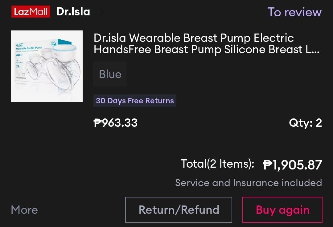 Dr. Isla Wearable Breast Pump Electric HandsFree (Category: Breastfeeding & Bottle Feeding) located in Manila. Submitted by realfurmom (Listing ID 1444026658, Image 3). Description: - Dr. Isla Wearable Breast Pump - Electric and Hands-Free Design - Comfortable Silicone Breast Cups - Includes Pump Motor and Breast Shields - Simple, Easy-to-Use Controls - Ideal for Pumping On-the-Go Yellowish already but still usable.