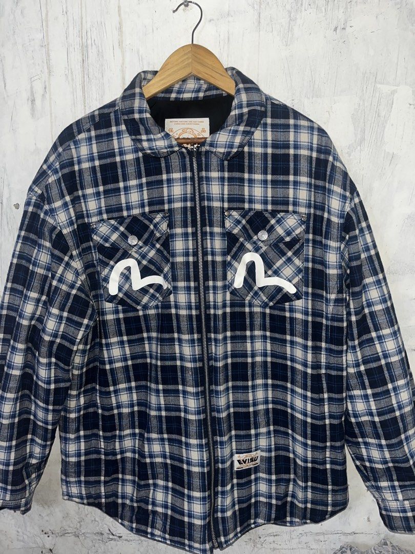EVISU Reversible Seagull Loose Fit Shirt Jacket (Category: Coats, Jackets and Outerwear) located in Manila. Submitted by krayzie024 (Listing ID 1444011320, Image 3). Description: Details: Very rare authentic piece. Reversible (2-in-1 design) — Plaid/Flannel side and Black Quilted side. Complete tags with verification QR code/Hologram tag intact..