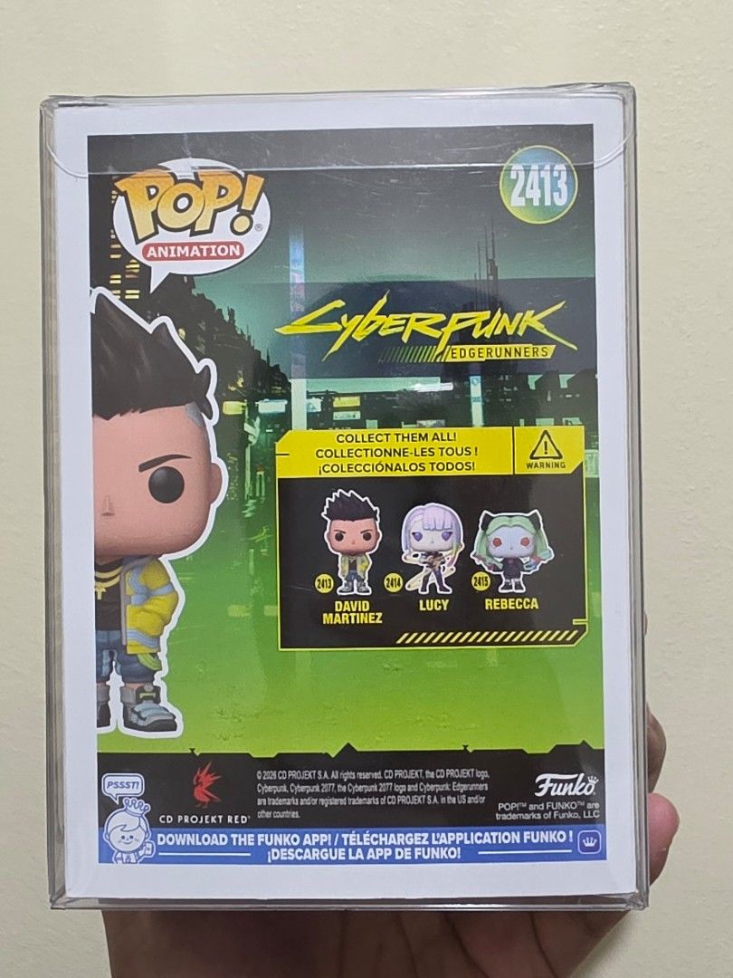 Funko Pop! Cyberpunk Edgerunners David Martinez #2413 (Category: Designer & Blind Box Toys) located in Mandaluyong City. Submitted by alyasbatman (Listing ID 1444068648, Image 2). Description: Funko Pop! Animation - Cyberpunk Edgerunners: David Martinez #2413 Price: P1500.00 Condition: Brand New, NOOB, Boss Protector Included. Modest Box Rating 9.5/10 ❗️❗️METRO MANILA SHIPPING ONLY❗️❗️ ✅️Shipping via Grab/Lalamove, shouldered by Buyer. ✅️MOP - Gc