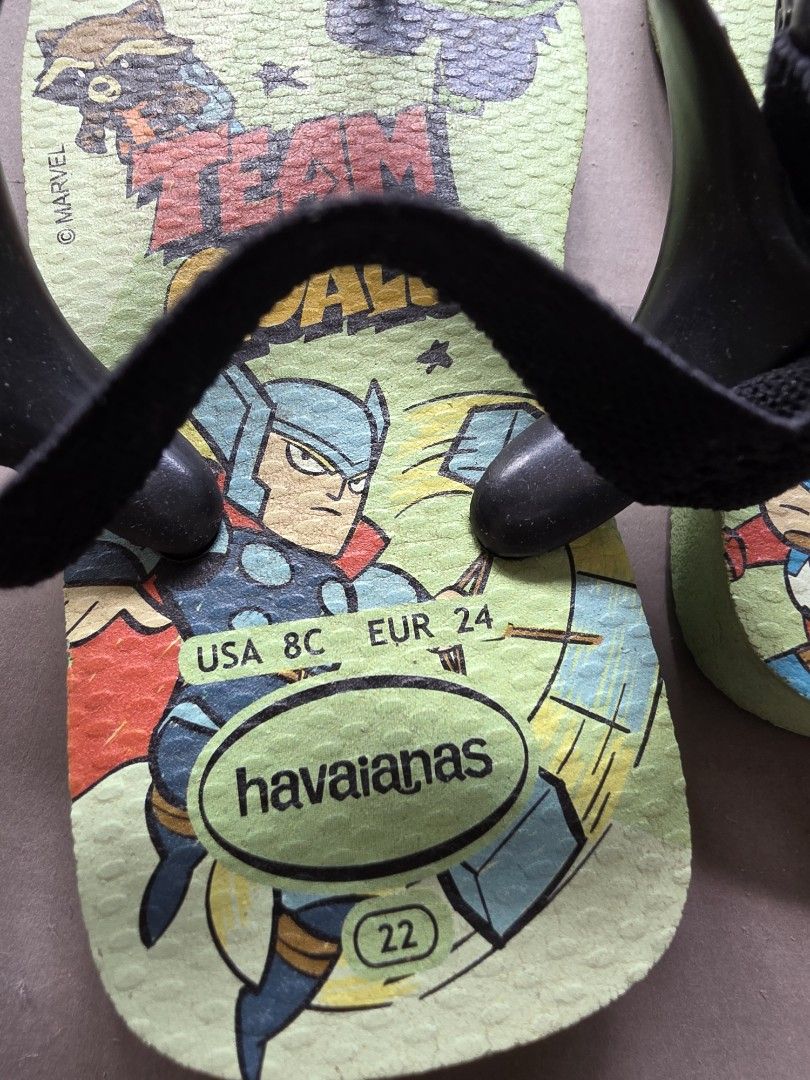 Havaianas Marvel Avengers Kids Flip Flops (Category: Babies & Kids Fashion) located in Manila. Submitted by jgponti (Listing ID 1443943174, Image 3). Description: - Size 8C EUR 24 - 5.5 inches length of outsole - great condition.