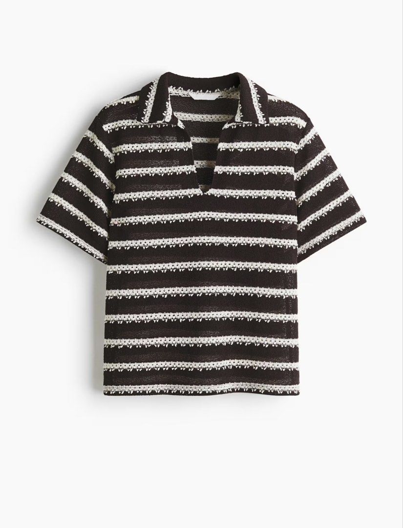 H&M coordinates (Category: Sets or Coordinates) located in Manila. Submitted by paperthread (Listing ID 1444074728, Image 2). Description: - Zara brown and white striped knit set - Includes short-sleeve V-neck polo top and matching shorts - Ideal for casual outings or beach vacations - Comfortable and stylish design - Condition: Worn once.