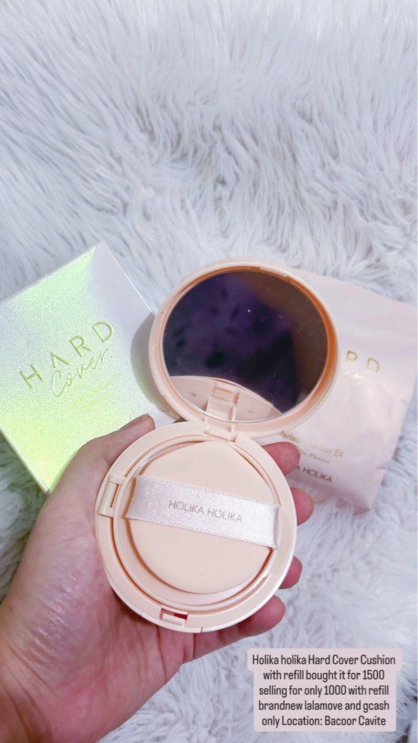 Holika Holika Hard Cover Cushion with Refill (Category: Makeup) located in Cavite. Submitted by butfirstdecluttering (Listing ID 1444017901, Image 3). Description: -Jnt pickup depends sa location - Location: Bacoor, Cavite Holika holika Hard Cover Cushion with refill bought it for 1500 selling for only 1000 with refill napo lalamove and gcash payment only po ksi my baby ako Location:Bacoor cavite .