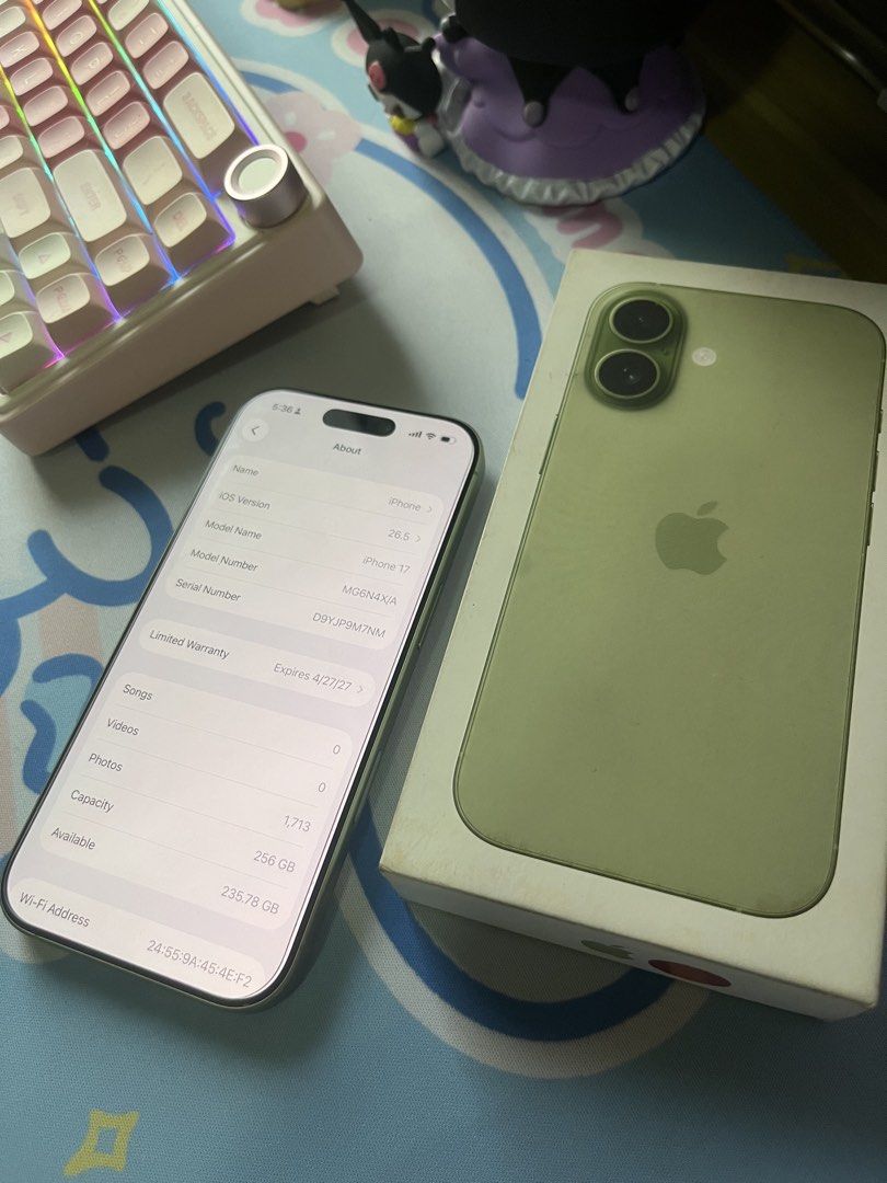 iphone 17 sage green 256gb 100 batt (Category: iPhone 17 Series) located in Manila. Submitted by gene0805 (Listing ID 1444067846, Image 2). Description: - iPhone 17 - Color: Sage Green - Storage: 256GB - Battery Health: 100% 21cc as of now - Condition: Excellent - Available for meetups in SM Marilao, Bulacan / Monumento / Valenzuela.