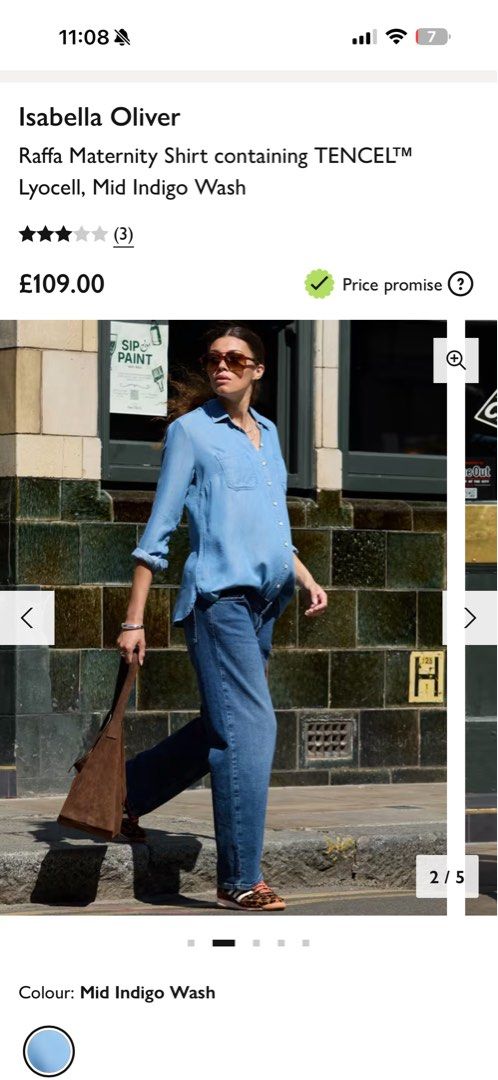 Isabella Oliver Raffa Maternity Shirt containing TENCEL™ Lyocell, Mid Indigo Wash (Category: Maternity wear) located in Singapore. Submitted by strictlynotrade (Listing ID 1444069962, Image 2). Description: .