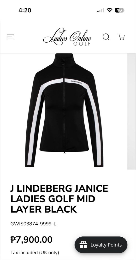 J. Lindeberg Janice Ladies Golf Mid Layer Jacket Black (Category: Coats, Jackets and Outerwear) located in Cainta. Submitted by trufflecake (Listing ID 1443997661, Image 1). Description: - J. Lindeberg Janice Ladies Golf Mid Layer jacket - Color: Black with white stripe detail - Condition: Brand new with tags attached - Versatile: Great for golf or casual wear - Size: S.